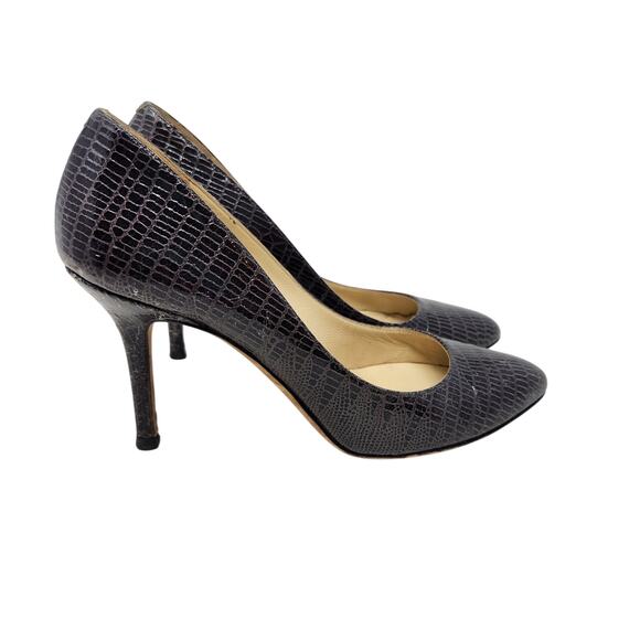 Jimmy Choo Embossed Leather Pumps High Heels Shoes Slip On Black Size 37 - Picture 2 of 8